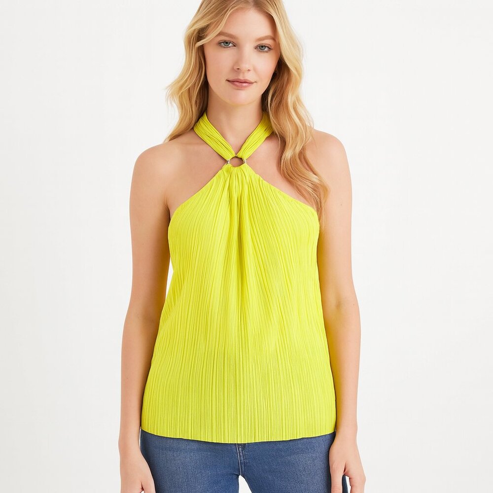 NWT White House Black Market Sleeveless Crinkle Halter Top Limelight 6 #WHBM41